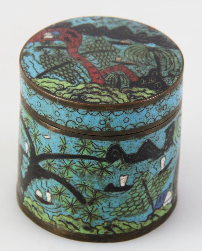 19thC Chinese Cloisonne Round Box (1 of 6)