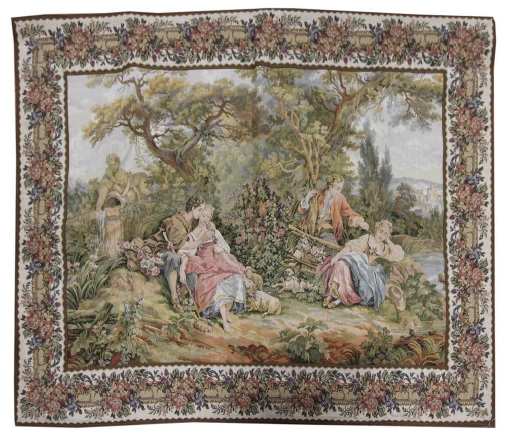 Tapestry, French Couple with Basket and Sheep (1 of 5)