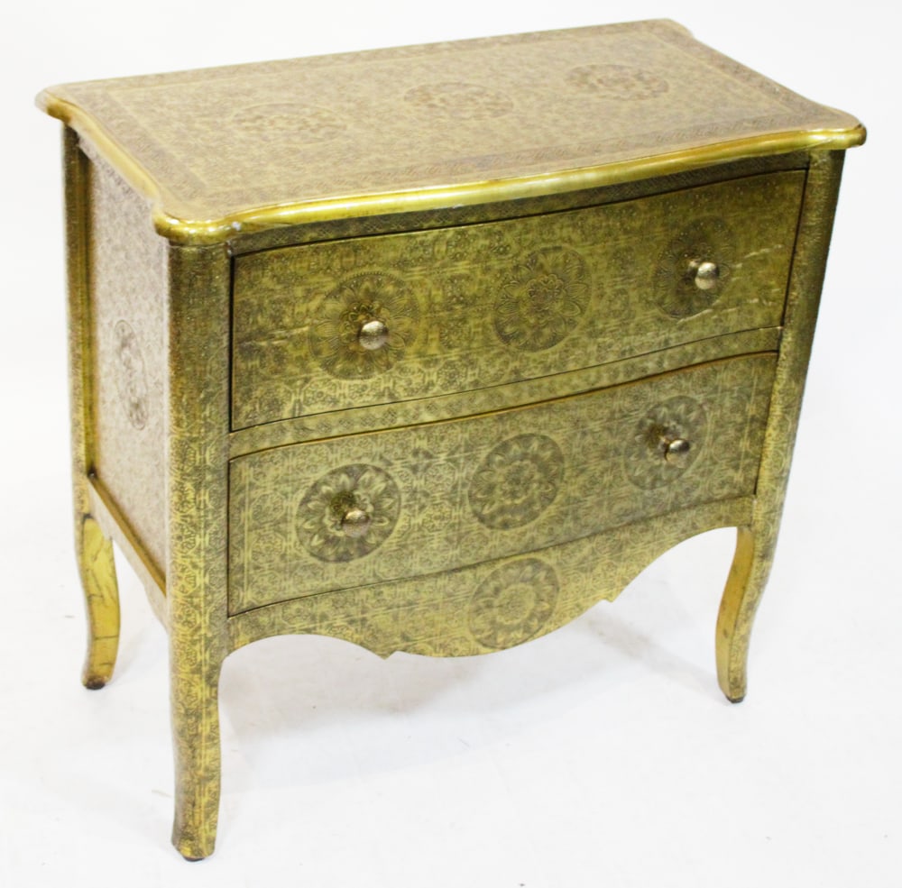 Repousse Brass Covered Two-Drawer Chest (1 of 1)