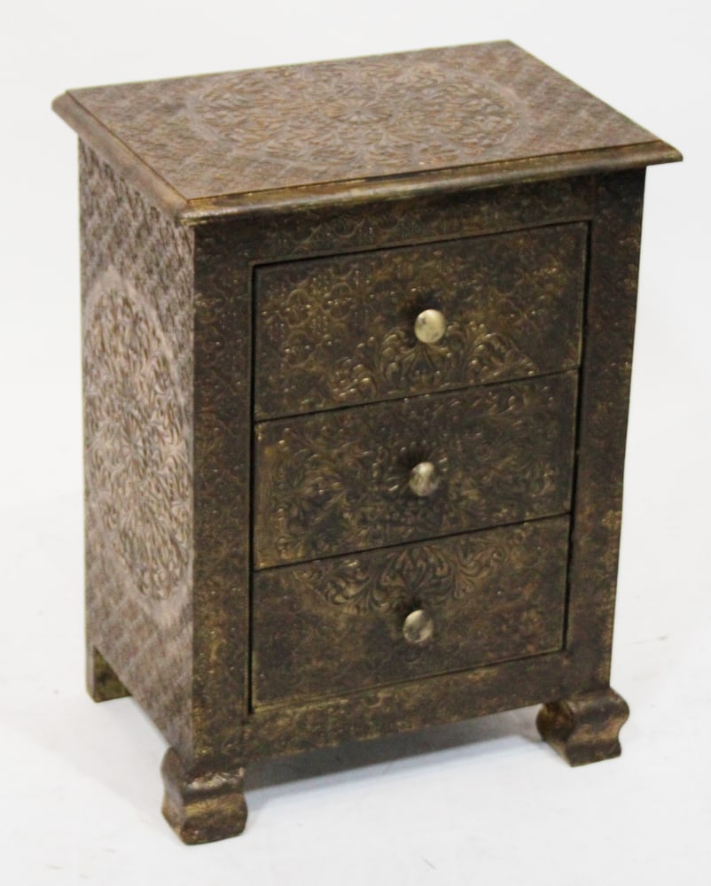 Repousse Brass Covered Three-Drawer Chest (1 of 1)