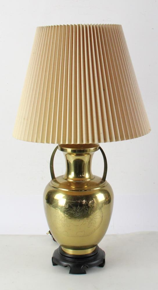 Chinese Brass Lamp, Vase Form, with Handles: Chinese brass lamp, vase form, with two handles, 29" H x 10" diameter. Provenance: From the 50-year personal collection of Mr. John Hvozda of Hermitage, Pennsylvania.