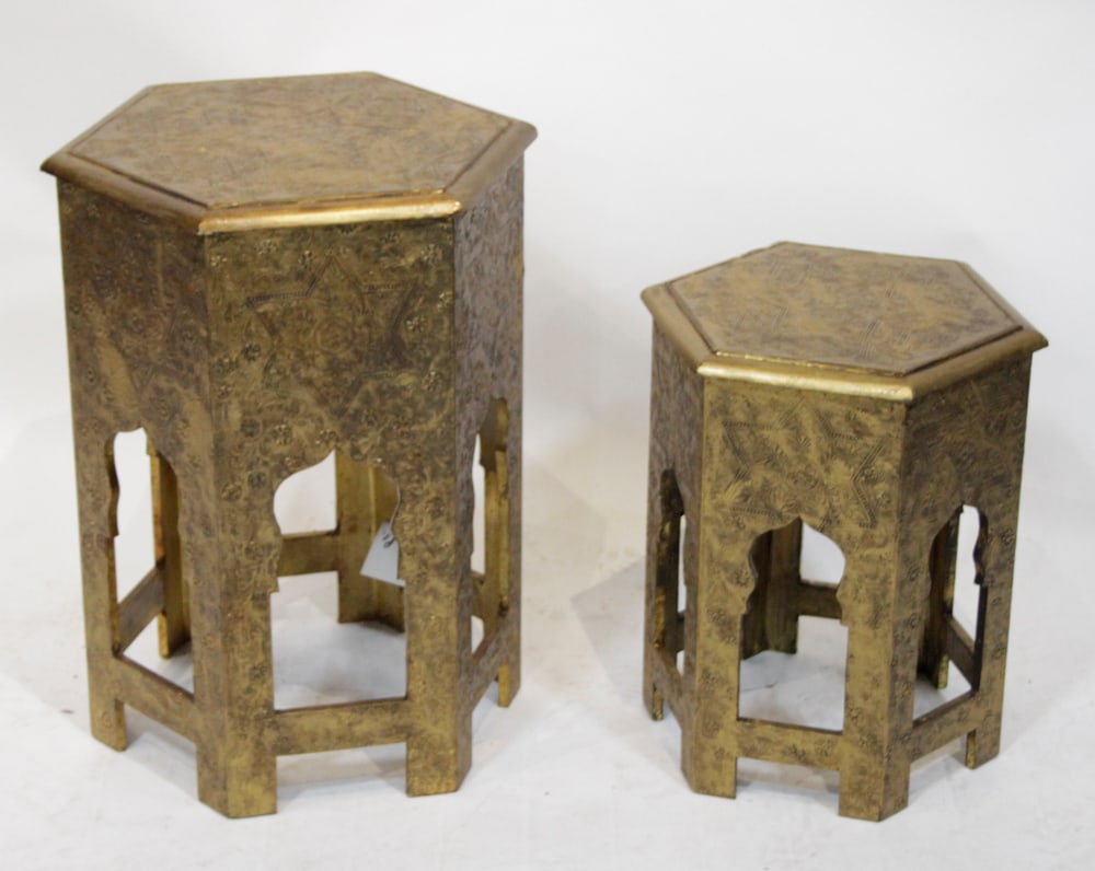 Pair of Repousse Brass Covered Nesting Tables (1 of 1)