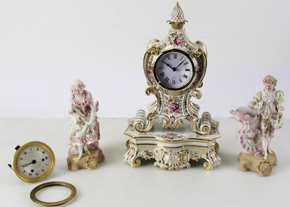 Garniture Set, 19th century Dresden Clock and Bisque Figures (1 of 9)