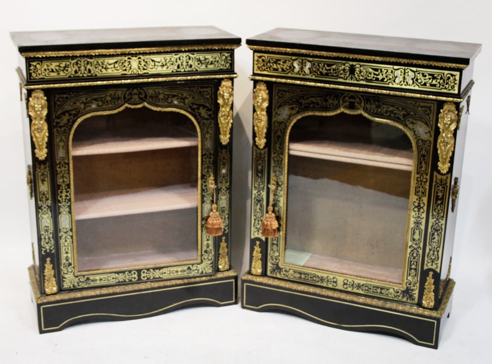 Pair of 19thC Boulle Vitrine Single-Door Cabinets (1 of 1)