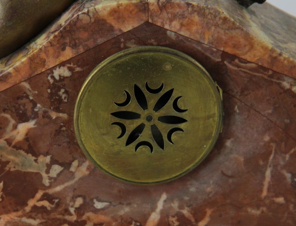 C1925 Art Deco Marble Clock, Limousin, with Tazzas - 10