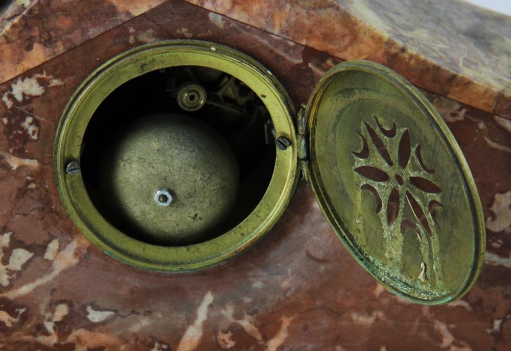C1925 Art Deco Marble Clock, Limousin, with Tazzas - 11