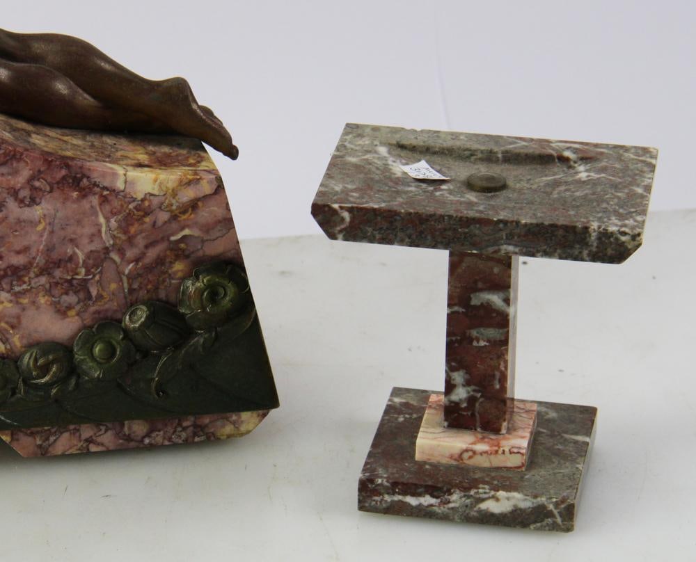 C1925 Art Deco Marble Clock, Limousin, with Tazzas - 7