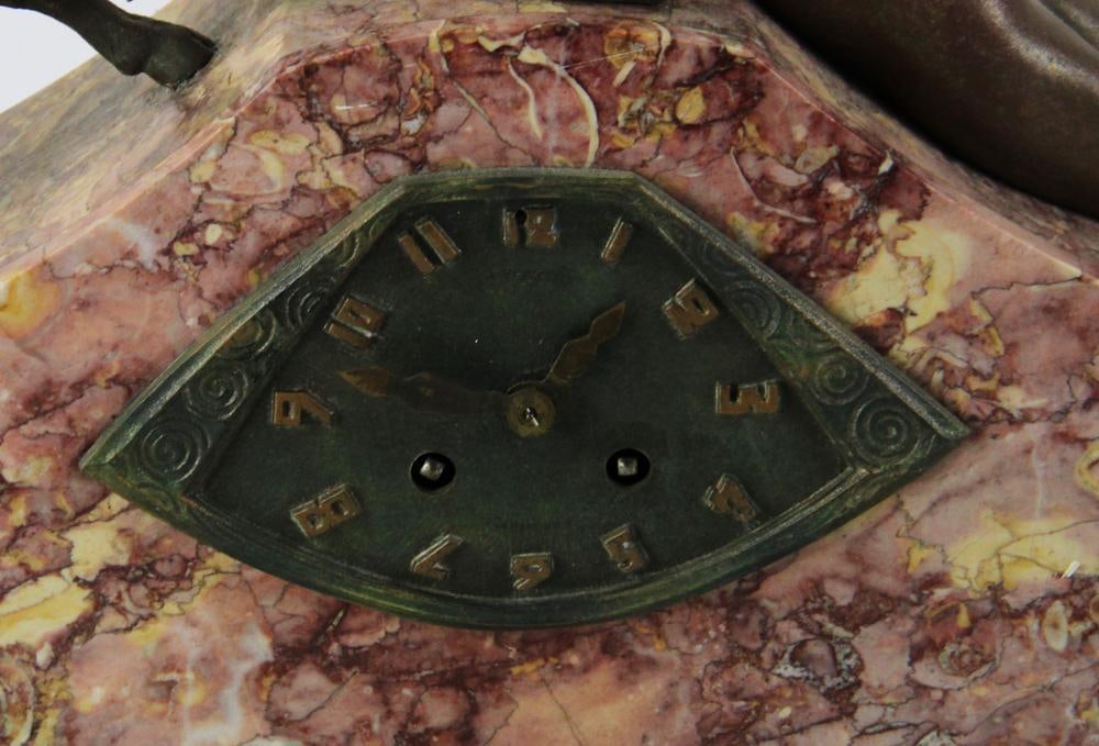 C1925 Art Deco Marble Clock, Limousin, with Tazzas - 8