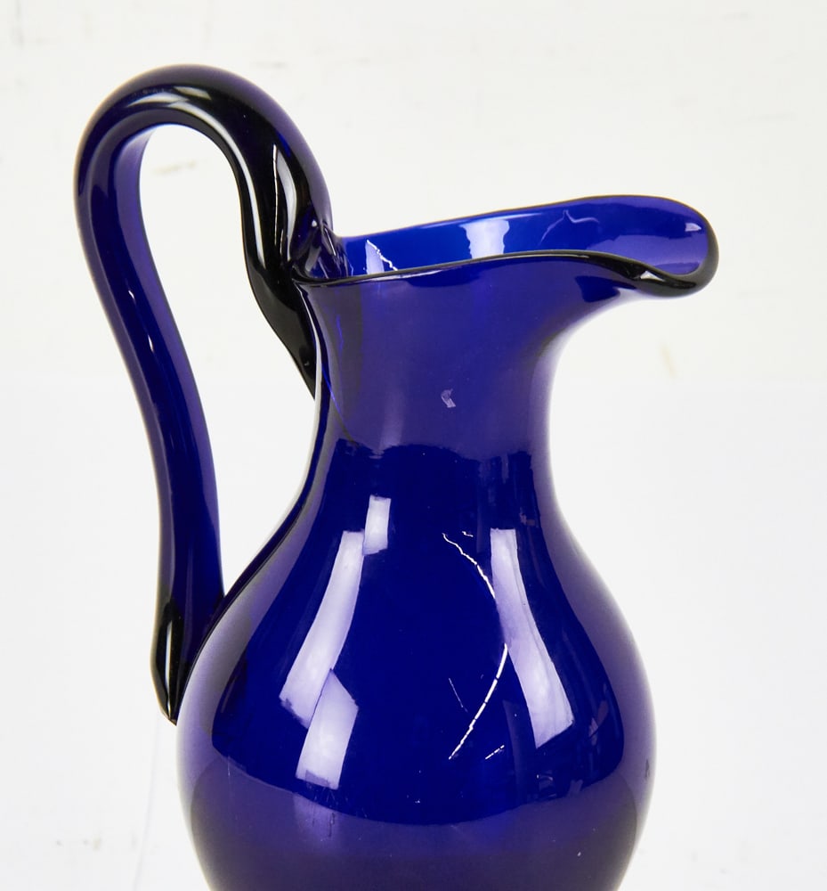 19thC Free-Blown Cobalt Pitcher - 2