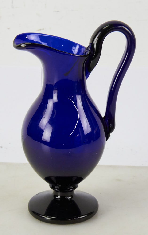 19thC Free-Blown Cobalt Pitcher - 4