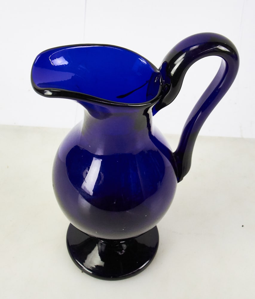 19thC Free-Blown Cobalt Pitcher - 5