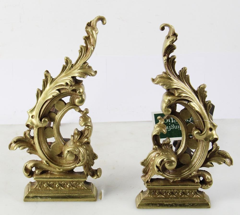 Pair of 19thC French Brass Chenets, Pierced Rocaille Design (1 of 3)