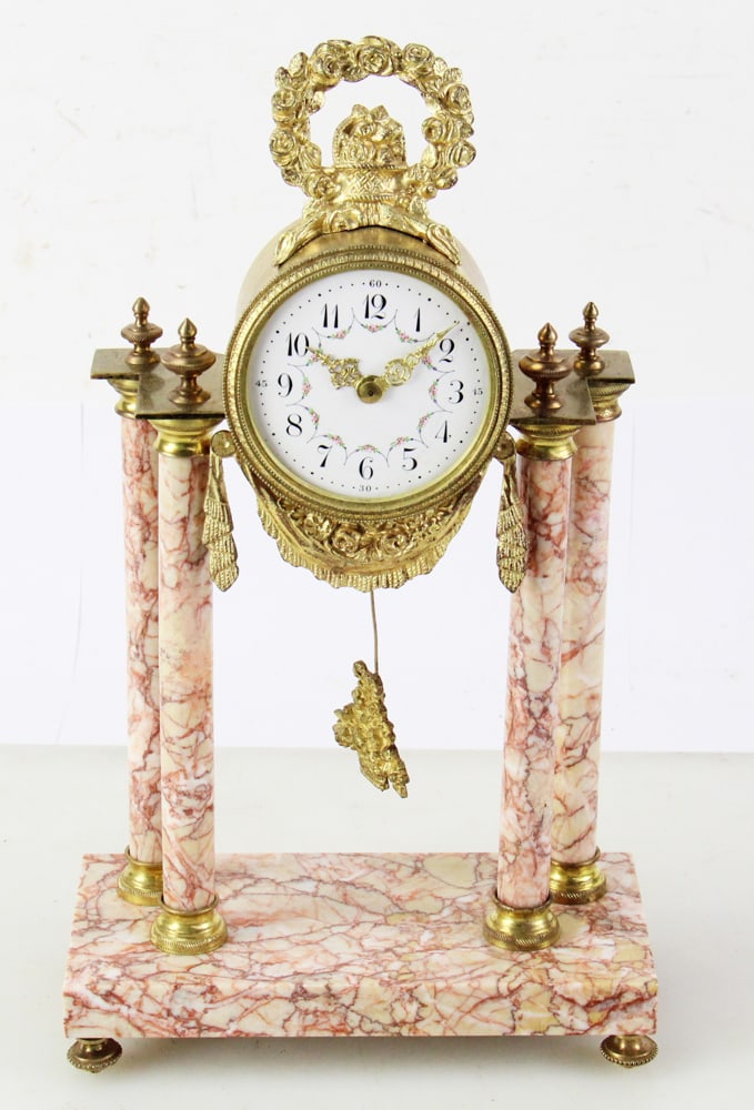 19thC French Louis XVI Style Pink Marble Pillar Clock (1 of 7)