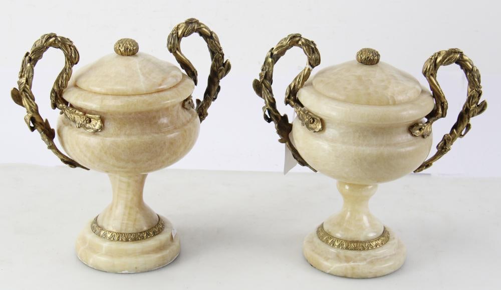 Pair of Vintage French Solid White Onyx Urns (1 of 7)