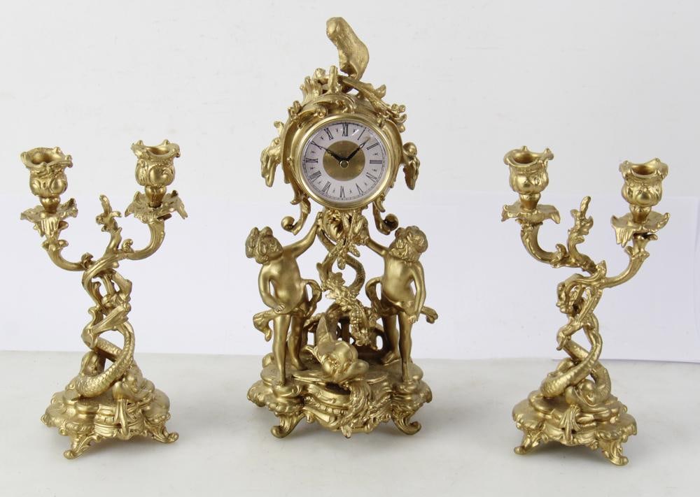 19thC 3-pc Garniture Set, Cherub with Dragonfish (1 of 8)