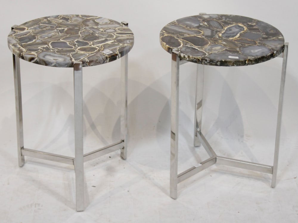 Pair of Modern Side Tables with Fossil-Stone Tops (1 of 1)