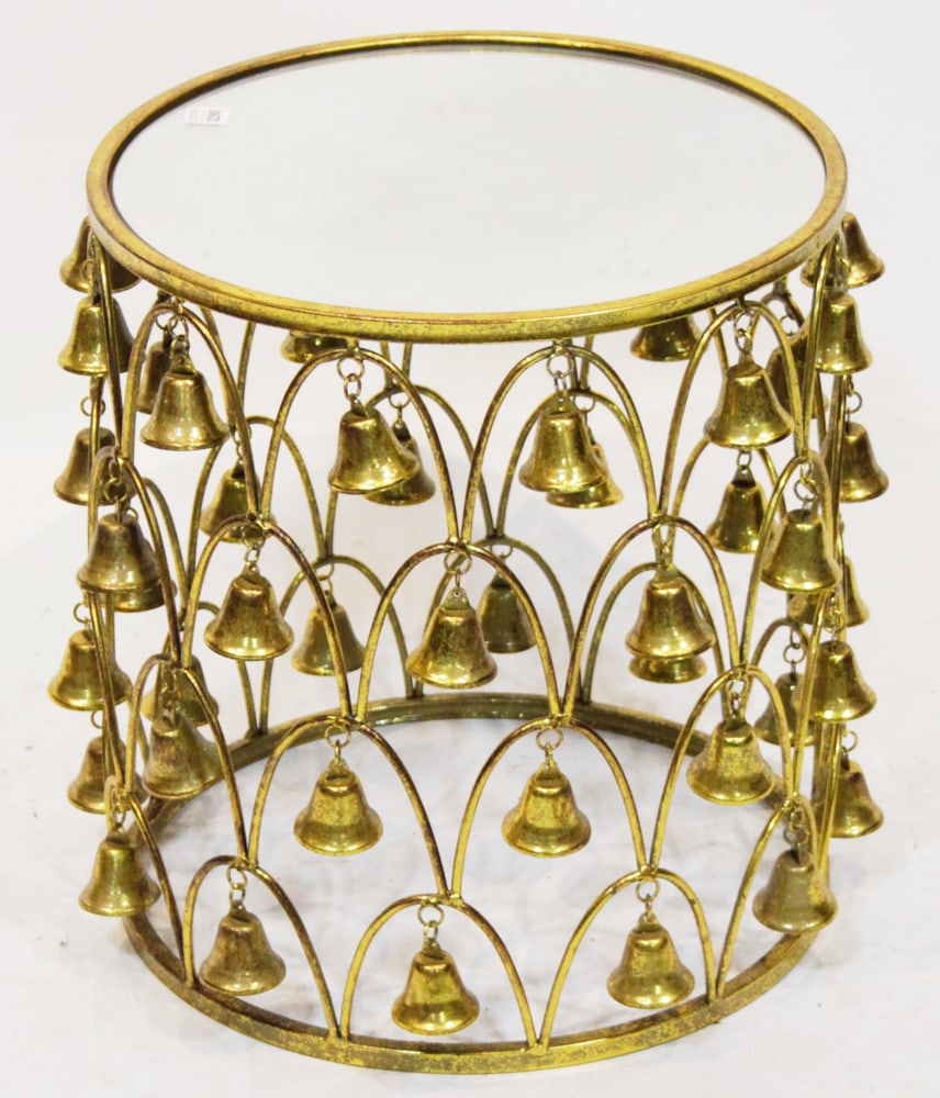 Modern Art Round Base Pierced Design Brass Table (1 of 1)