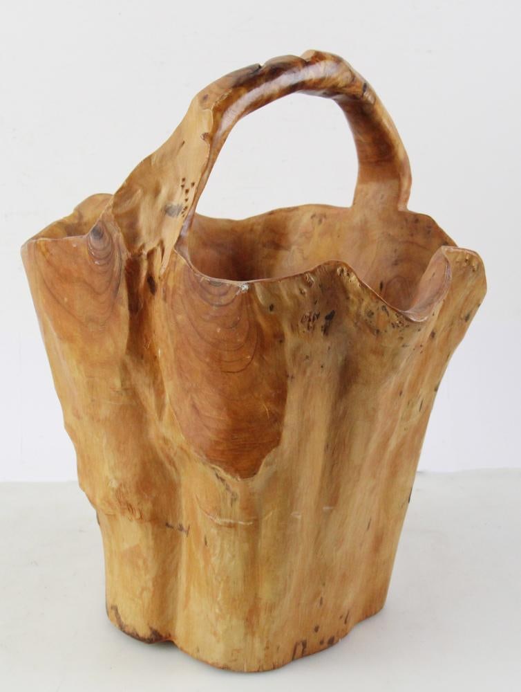 Carved Wooden Basket with Handle (1 of 5)