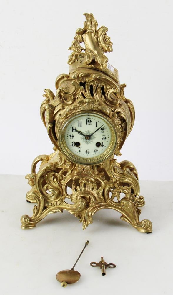 19thC French Louis XV Style Gilt Mantel Clock (1 of 10)