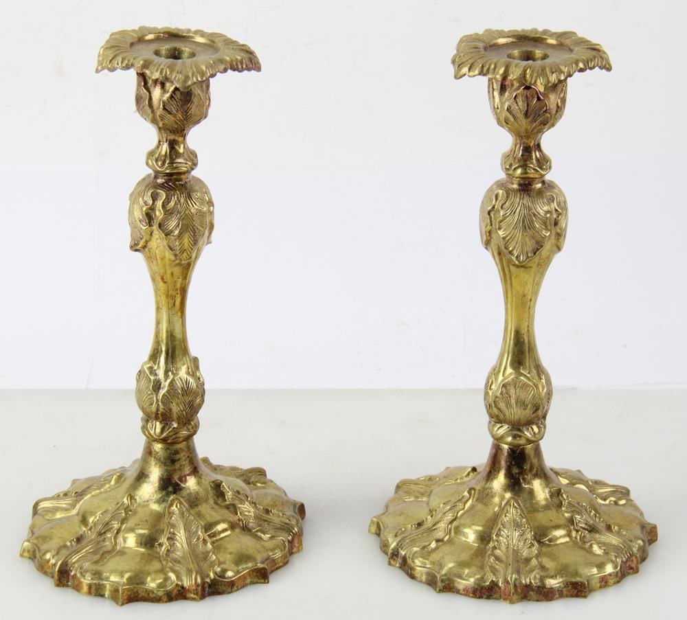 Pair of 20thC Art Nouveau Brass Candlesticks (1 of 5)