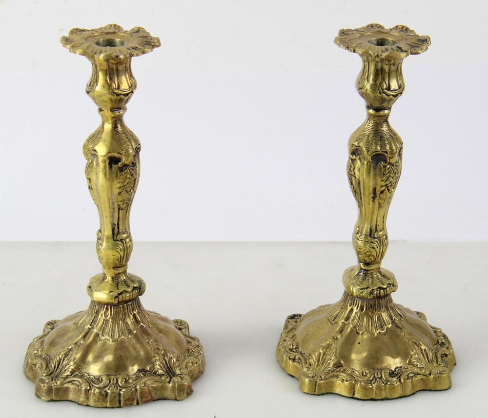 Pair of 20thC Rococo Brass Candlesticks (1 of 6)