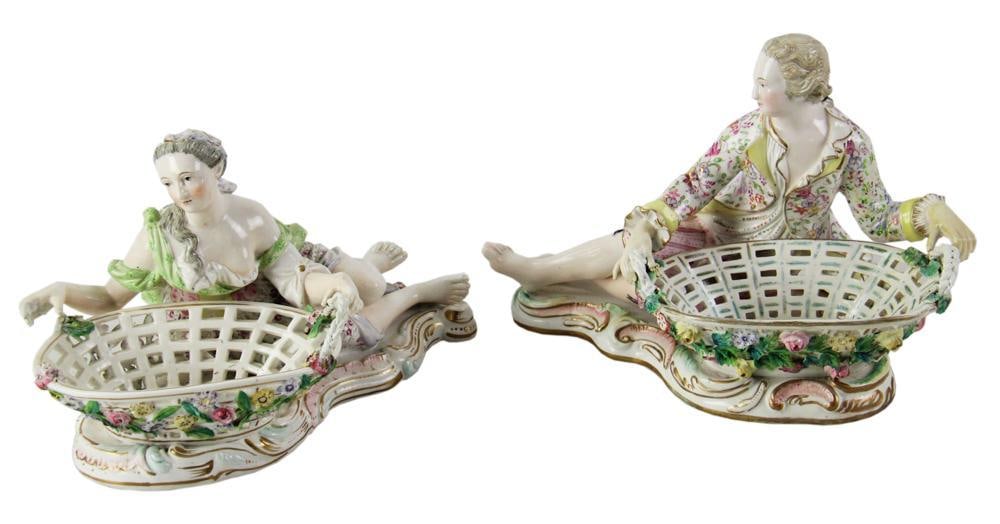 Pair of 19thC Meissen Sweetmeat Container Figurines (1 of 6)