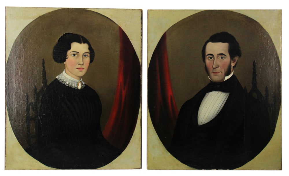 19thC Portraits of Couple, Oil on Canvas (1 of 8)