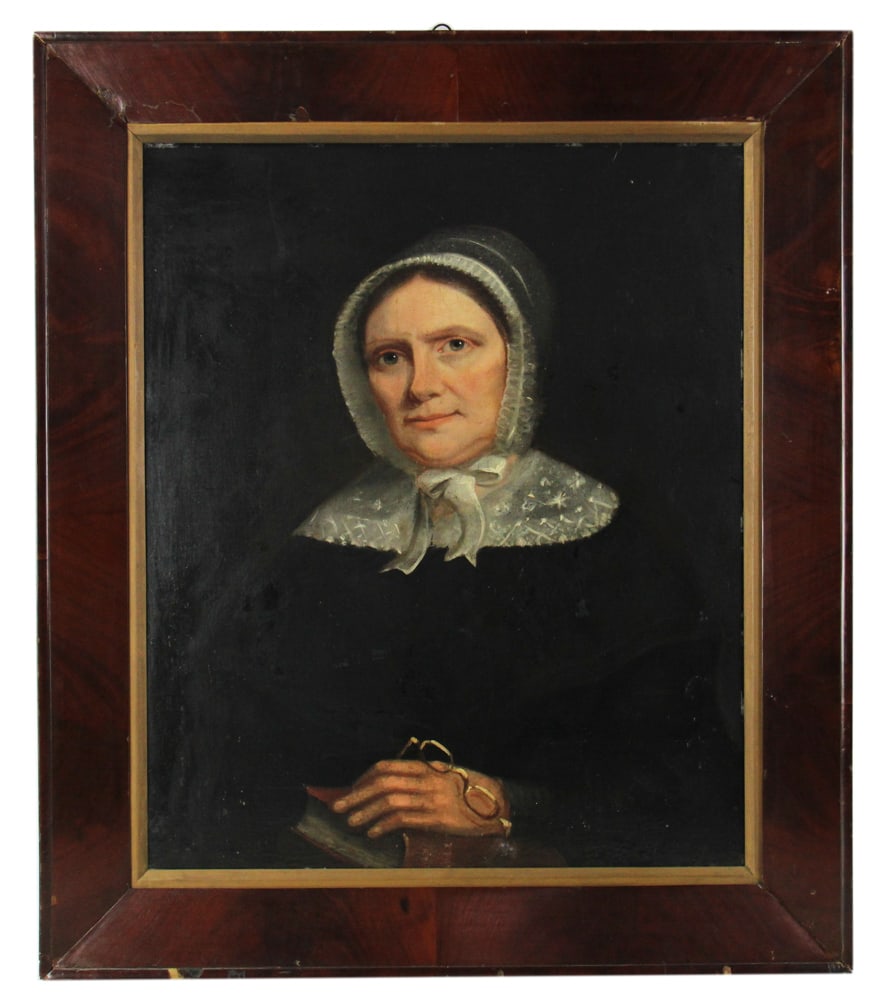 Portrait of Woman with Glasses, Oil on Board: Portrait of a woman with glasses, oil on board, 28 1/4" x 23 1/4" (sight), framed 36 1/2" x 31 1/2". Provenance: Estate of Dalia Zikas of Melrose, Massachusetts.