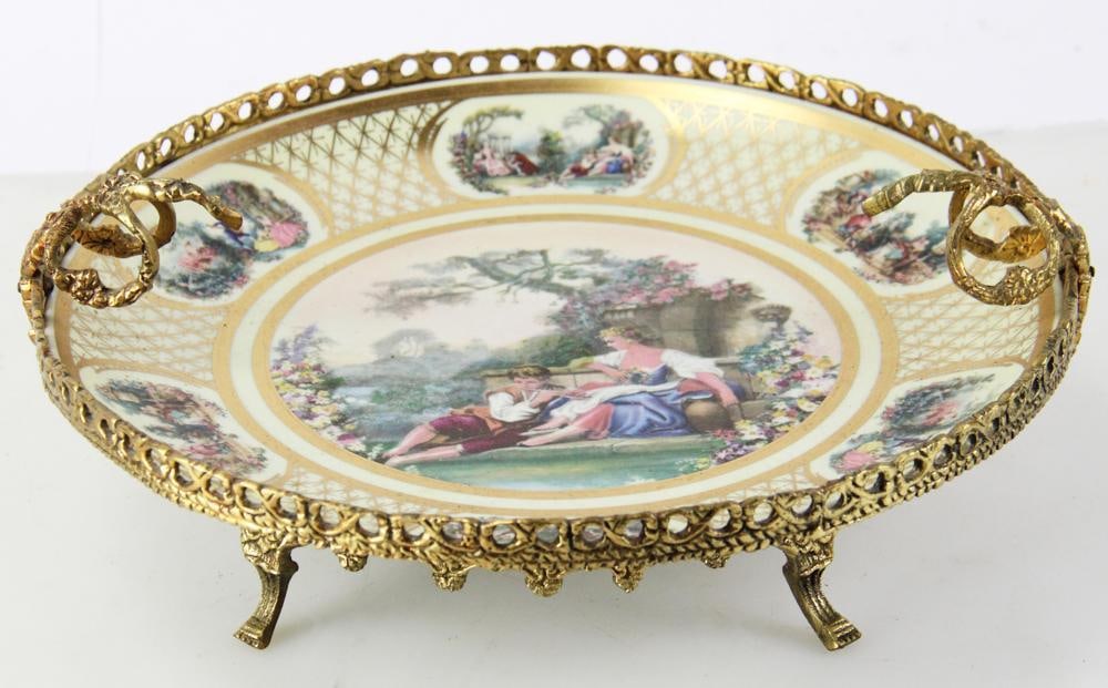 20thC French Porcelain Mounted Plate on Legs (1 of 8)