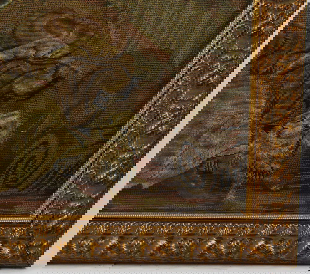 Mid-19thC Needlework Depicting Lovers Under Tree - 4