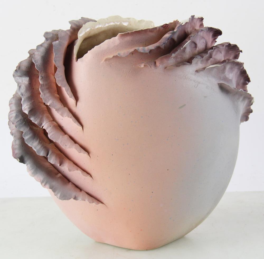 Vintage Large Pink Hand-made Pottery Art Vase (1 of 8)