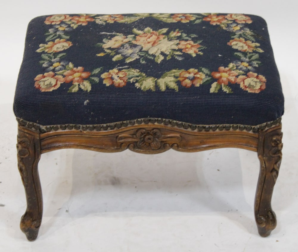 Victorian Foot Stool with Embroidered Top (1 of 1)