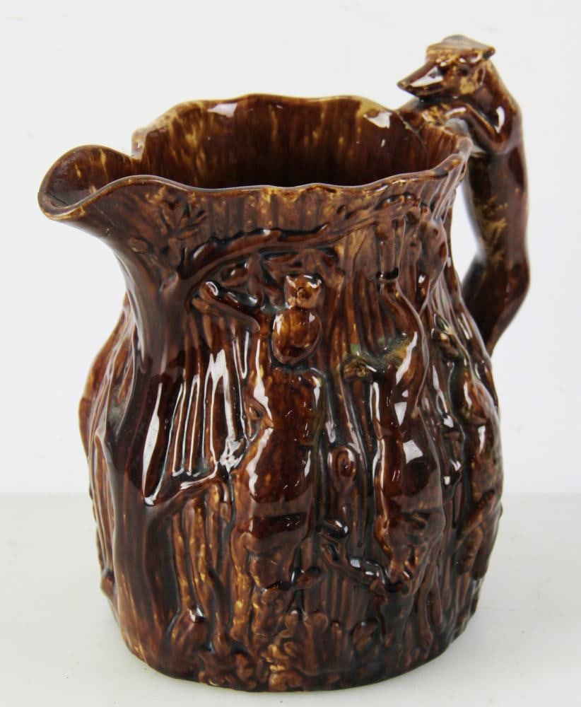 19thC Bennington Pottery Glazed Jug with Animal Figures (1 of 6)