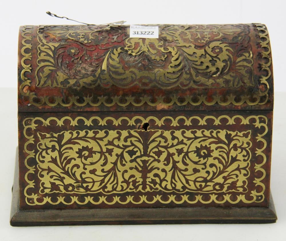 Boulle Tortoise Domed Box: Boulle tortoise domed box. No key. Provenance: From the 50-year personal collection of Mr. John Hvozda of Hermitage, Pennsylvania.