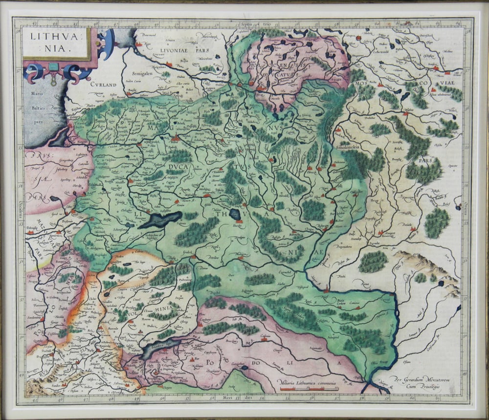 Hand-colored Framed Map of Lithuania - 2