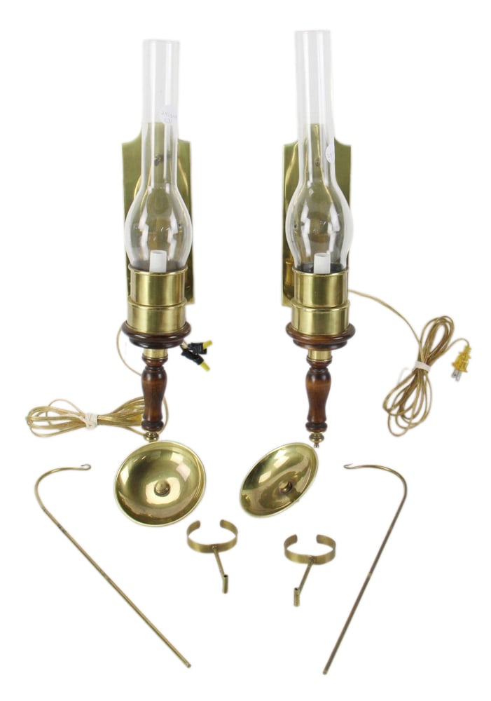 Pair of Frederick Cooper Brass and Wood Wall Sconces (1 of 8)