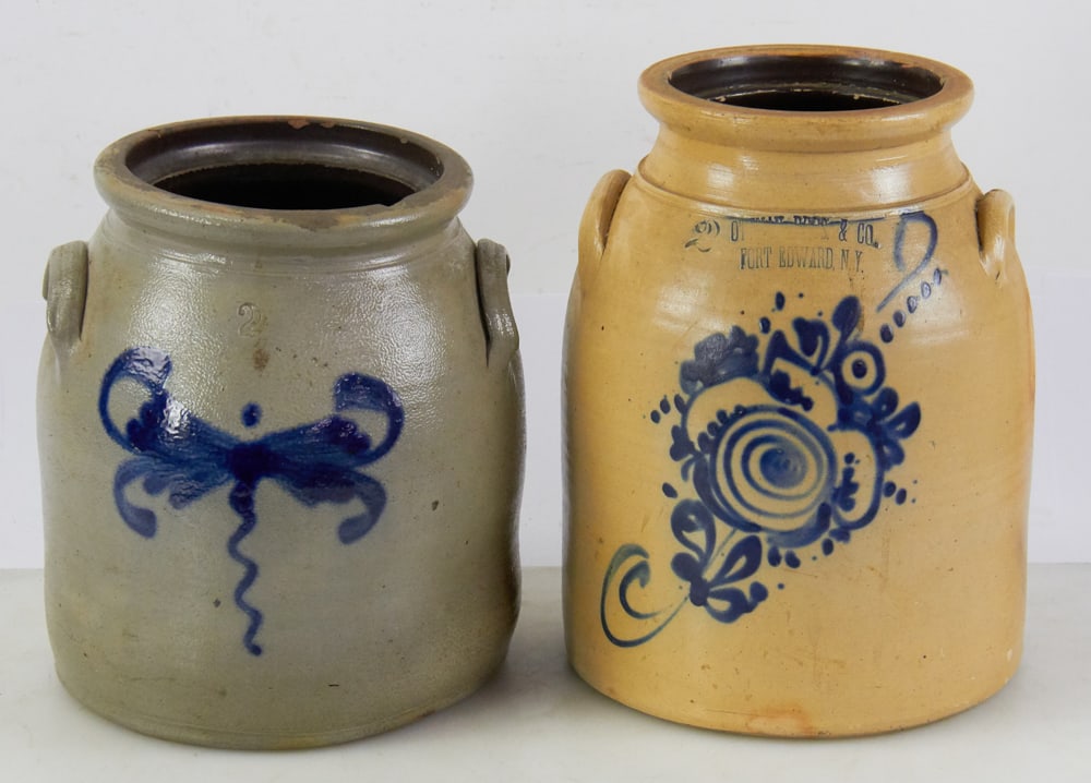 Two Salt-Glazed Stoneware Handled Crocks (1 of 4)