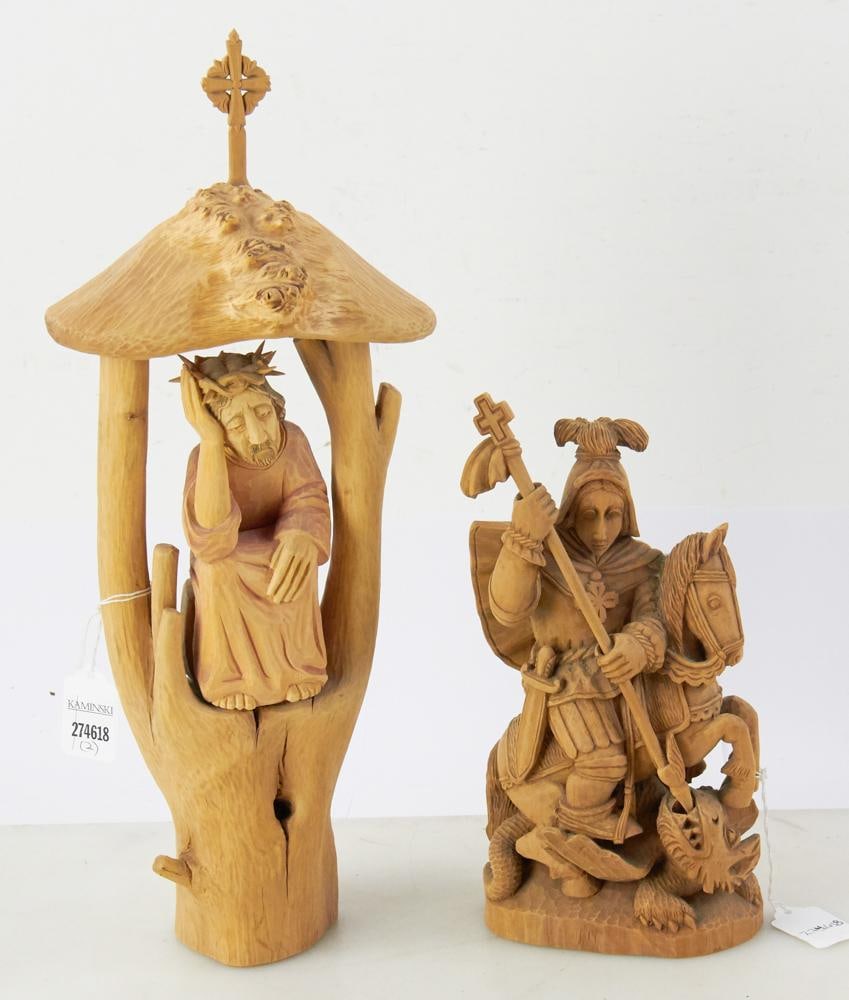 Two Carved Wood Religious Figures (1 of 12)