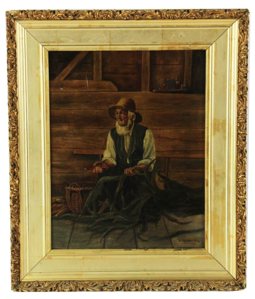 C. Soper, Man Husking Corn, Oil on Canvas (1 of 5)