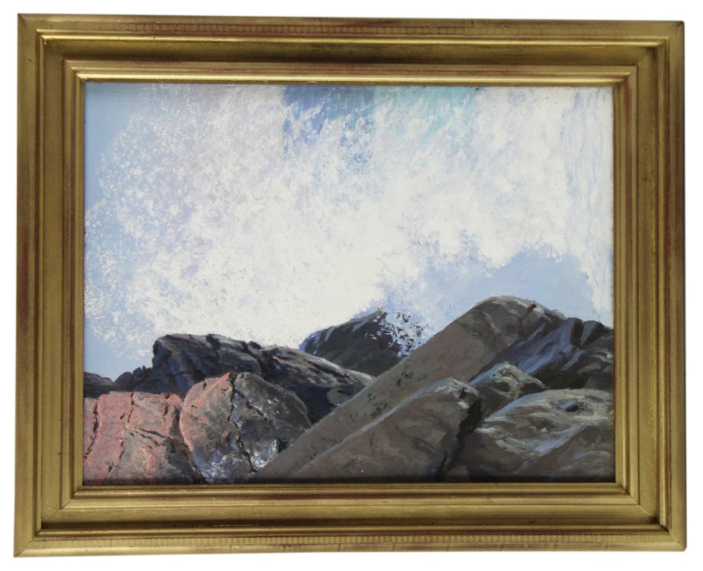 Near Little White Head, Monhegan, Oil on Board: Near Little White Head, Monhegan, August 1939, oil on board, info verso, 16" x 12", framed 19 1/4" x 15 1/4". Provenance: Estate of Dalia Zikas of Melrose, Massachusetts.