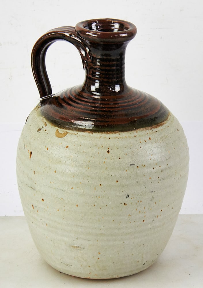 Studio Art Pottery Jug with Glazed Neck and Handle (1 of 6)