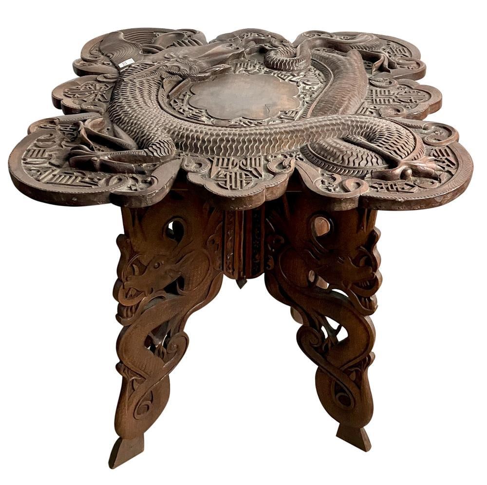 Kashmiri Carved Wood Dragon Table (1 of 7)