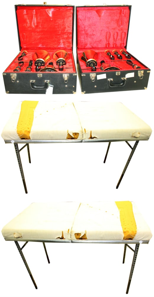 Set of Schulmerich Handbells, with Bell Tables: Set of Schulmerich handbells, octave 4, with bell tables (2). Provenance: The Second Congregational Church of Beverly, Massachusetts. PLEASE NOTE: Item to be picked up on location at the Second