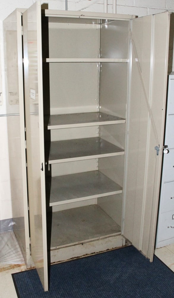 Painted Metal Shelf Units: Painted metal shelf units, 78" x 36" x 24". Provenance: The Second Congregational Church of Beverly, Massachusetts. PLEASE NOTE: Item to be picked up on location at the Second Congregational Church,