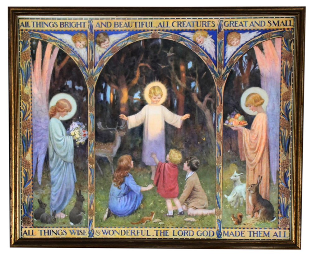 1920s Prayers Print: 1920s prayers print, 19" x 23". Provenance: The Second Congregational Church of Beverly, Massachusetts. PLEASE NOTE: Item to be picked up on location at the Second Congregational Church, 35 Conant