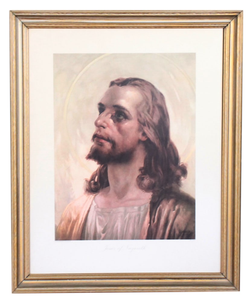 Jesus of Nazareth, Framed Print: Jesus of Nazareth, print, framed 28" x 22". Provenance: The Second Congregational Church of Beverly, Massachusetts. PLEASE NOTE: Item to be picked up on location at the Second Congregational Church,
