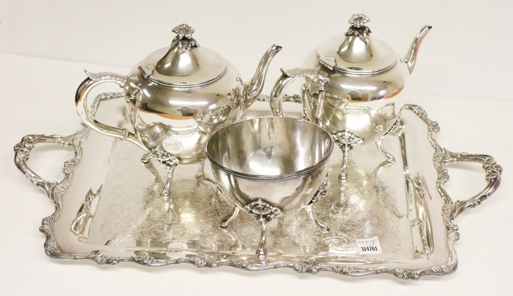 Meriden Britannia Silverplate Tea Set, Webster Wilcox Tray (1 of 10)