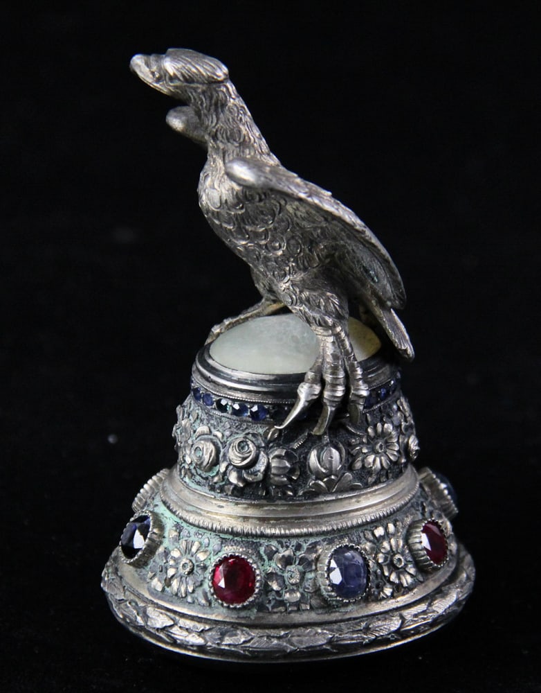 Silver Paperweight with Eagle, Gemstones - 2
