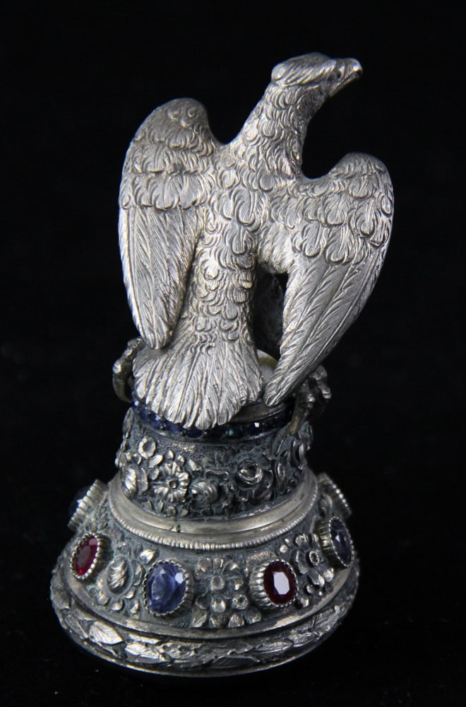 Silver Paperweight with Eagle, Gemstones - 3