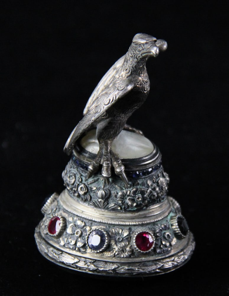 Silver Paperweight with Eagle, Gemstones - 4